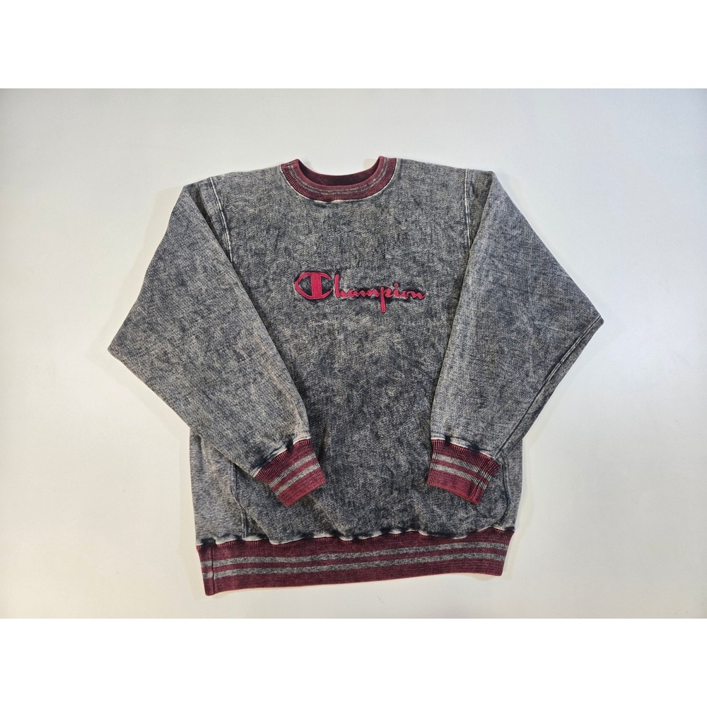 Vintage Champion Reverse Weave Acid Wash Sweatshirt Mens Large Gray Burgundy USA